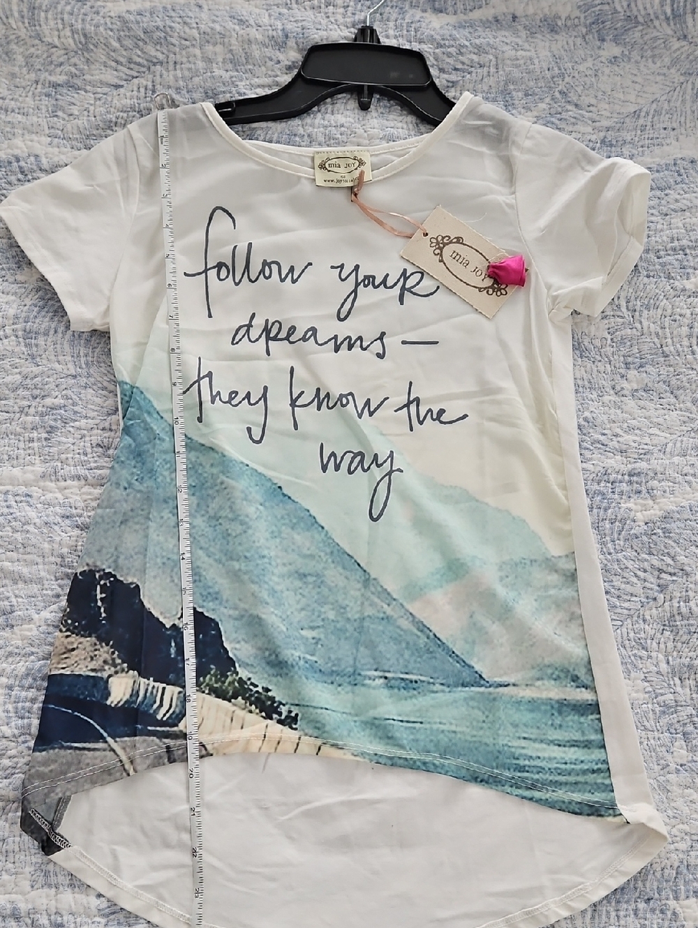 Mia Joy Girls' White & Blue 'Follow Your Dreams' Graphic Tunic